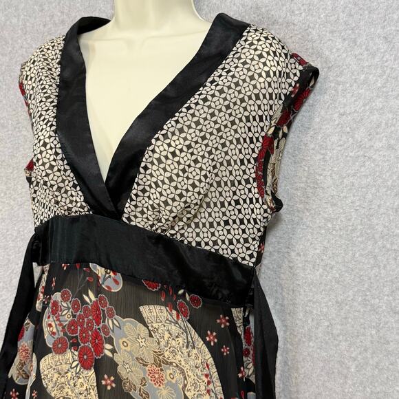 Vtg Speechless Babydoll Sheer Blouse Size L Satin Tie Back Y2K Asian Inspired - Picture 4 of 16